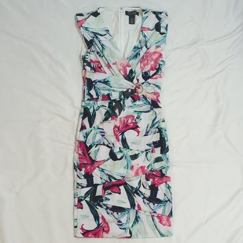 White House Black Market Sleeveless Mini Dress, Color White/Floral Size 0